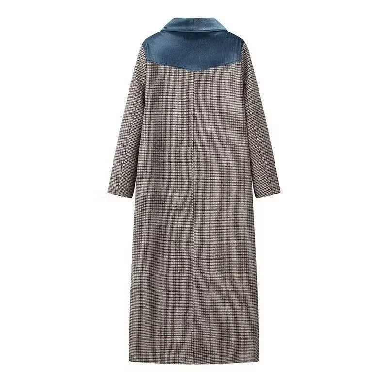 Damen eleganter langärmliger Mantel mit samtigen Akzenten Drune