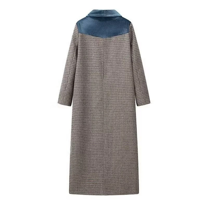 Damen eleganter langärmliger Mantel mit samtigen Akzenten Drune