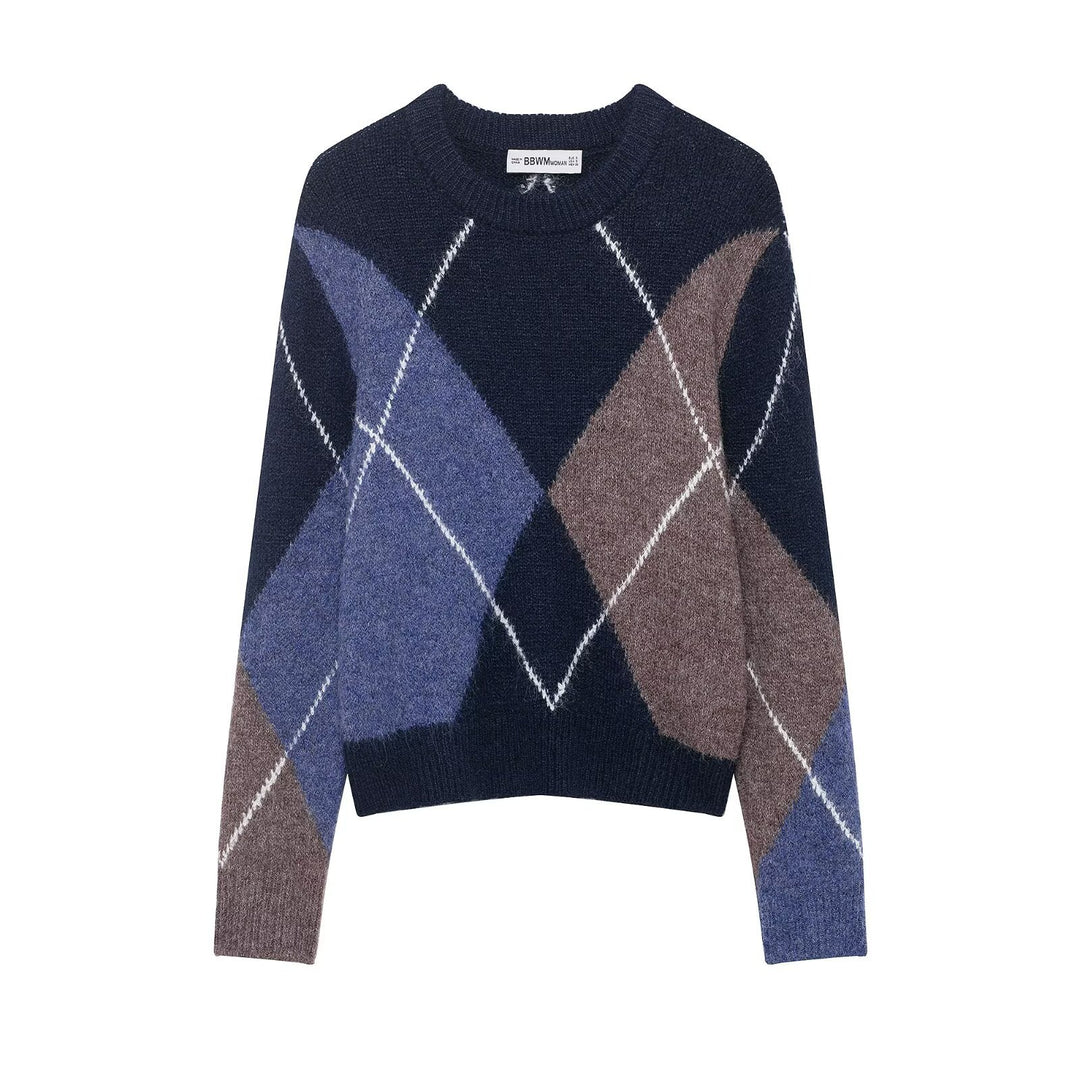 Damen Oversized Rautenstrickpullover mit Mohaireffekt Drune