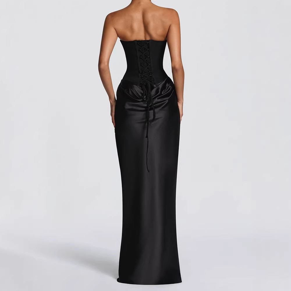 Damen Elegantes Langarm-Maxikleid mit raffinierten Drapierungen Drune