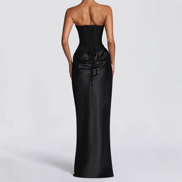 Damen Elegantes Langarm-Maxikleid mit raffinierten Drapierungen Drune