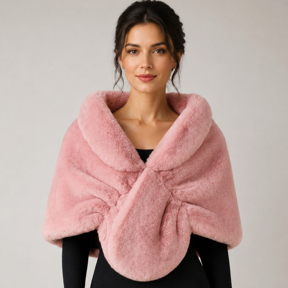 Damen Elegante Kunstpelz Stola im Capelet‑Schnitt Drune