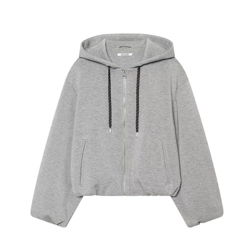Damen Cropped Kapuzen-Zipjacke mit weitem Oversize-Schnitt Drune