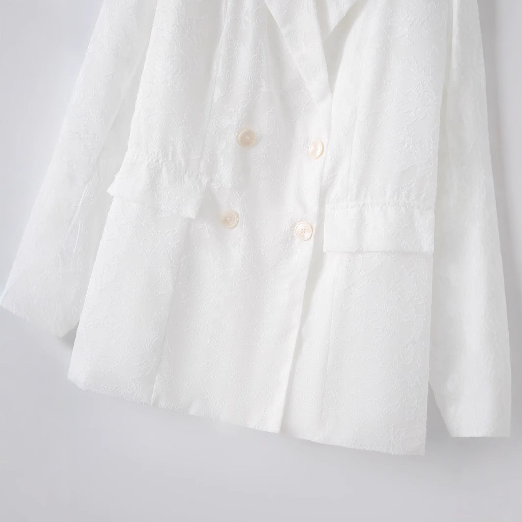 Damen nan taillierter Doppelreiher-Blazer mit floralem Jacquard und aufgesetzten Taschen Drune