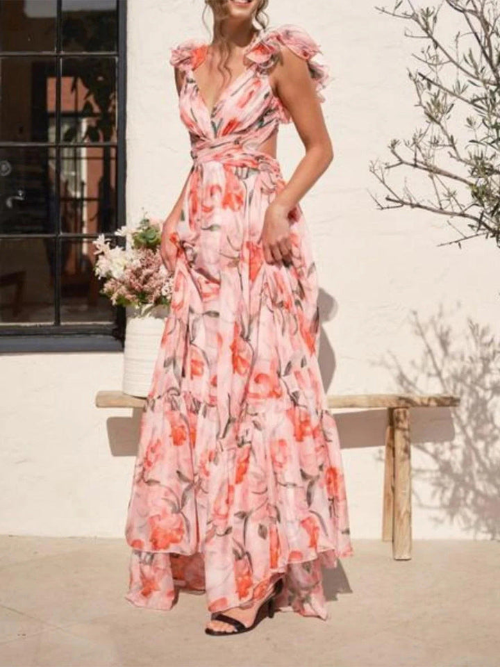 Damen Maxikleid mit luftigen Rüschendetails und ausgefallenem Wickeldesign Drune