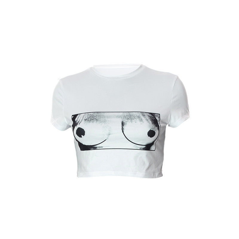 Damen Crop-T-Shirt mit künstlerischem Grafikdruck Drune