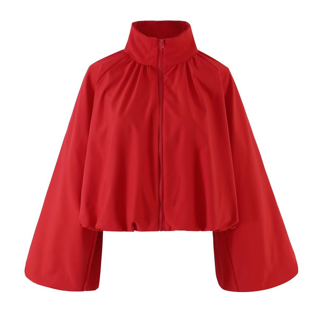 Damen Kurzes Cape‑Blouson mit Stehkragen, weiten Trompetenärmeln und Reißverschluss Drune