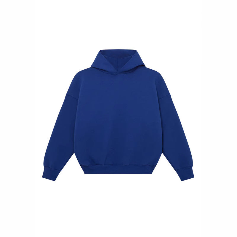 Unisex minimalistischer Kapuzenpullover ohne Kängurutasche mit überschnittener Schulter und geripptem Saum Drune