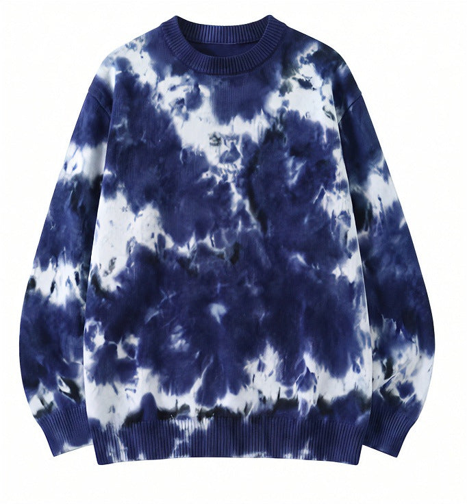 Herren Oversized Batik-Pullover mit Rundhalsausschnitt und Rippbündchen Drune