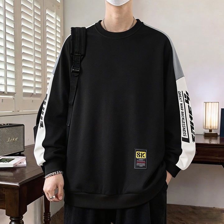 Herren Oversize‑Sweatshirt mit kontrastierenden Ärmeln, Rundhalsausschnitt & Labelpatch Drune