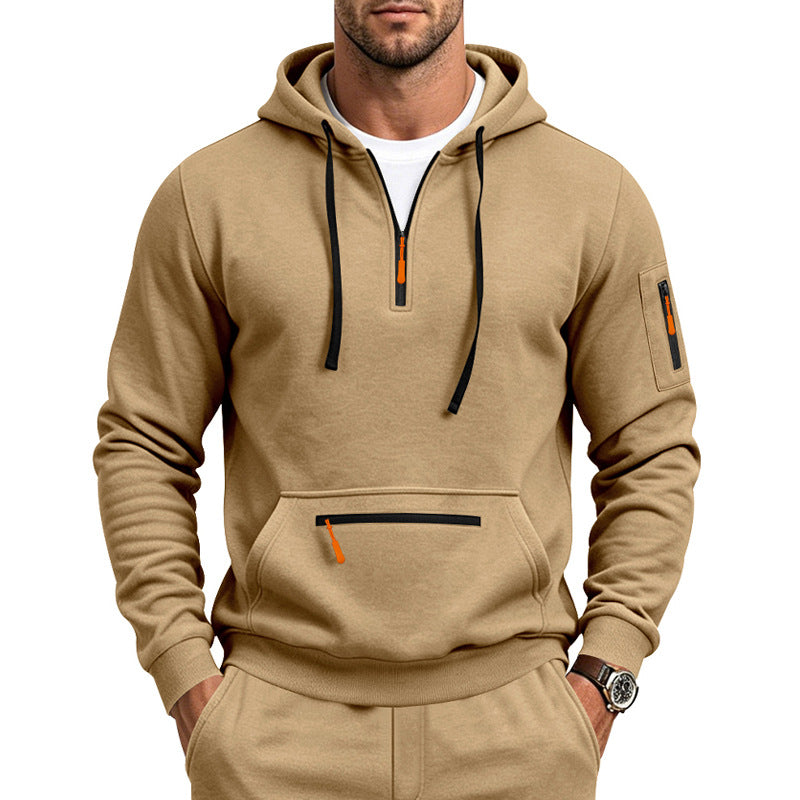 Herren Kapuzensweatshirt mit halbem Reißverschluss und Utility-Ärmeltasche Drune