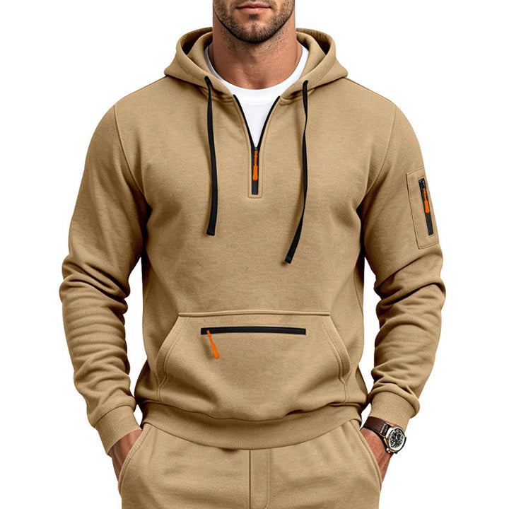 Herren Kapuzensweatshirt mit halbem Reißverschluss und Utility-Ärmeltasche Drune
