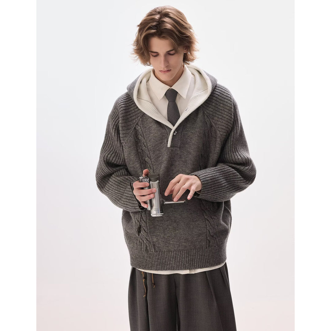 Herren Lässiger Grobstrickpullover mit Reißverschluss Drune