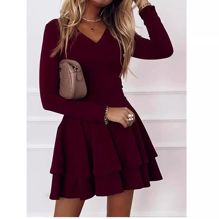 Damen Verspieltes schulterfreies Cocktailkleid mit Volants und tiefem V-Ausschnitt Drune