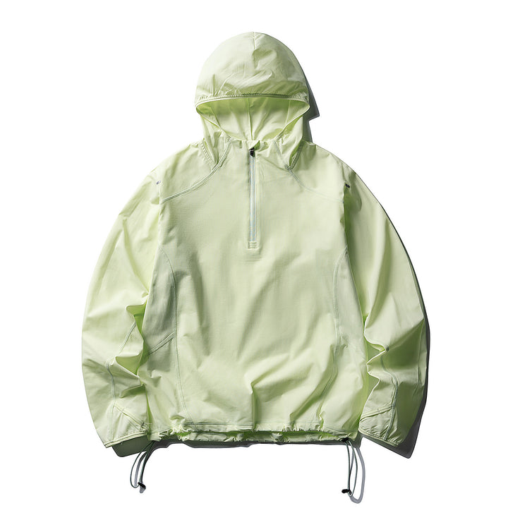 Unisex Atmungsaktiver Half-Zip-Kapuzenanorak mit Tunnelzugsaum und Flatlock‑Nähten Drune
