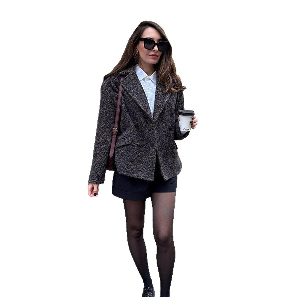 Damen Kurztaillierter Doppelreiher-Blazer aus Bouclé‑Tweed Drune