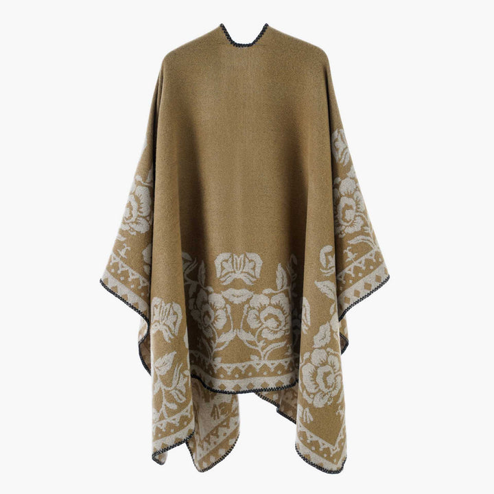 Damen Weicher Oversize-Capeponcho im Blumen-Jacquard mit kontrastierter Kettelkante Drune