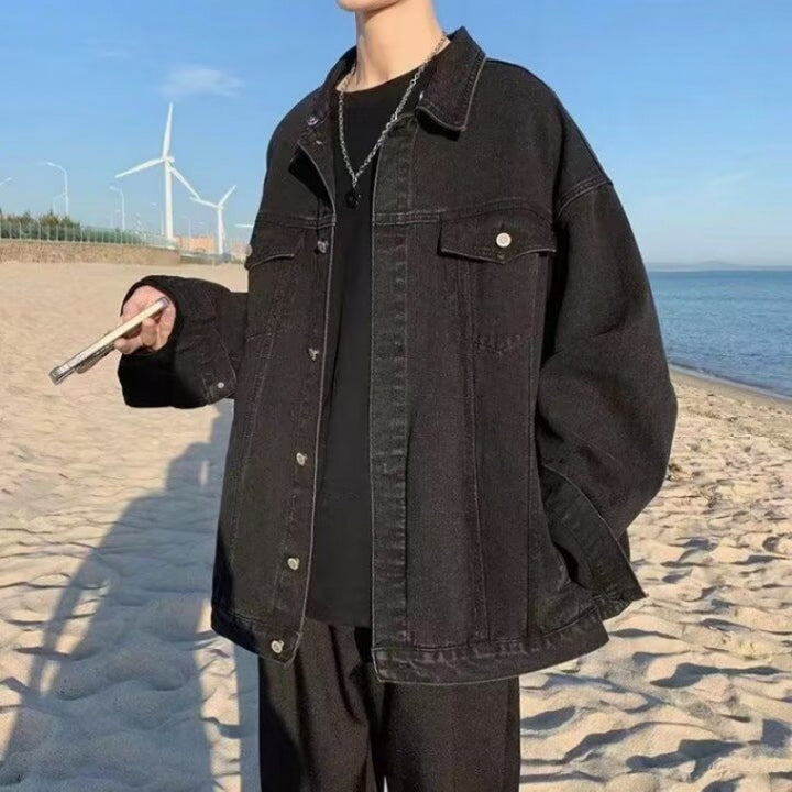 Herren lässige Oversized Denimjacke mit modischen Details Drune