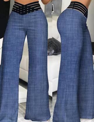 Damen nan hochtaillierte Schlaghose mit mehrreihiger Riemchen-Taille und weitem fließendem Bein Drune