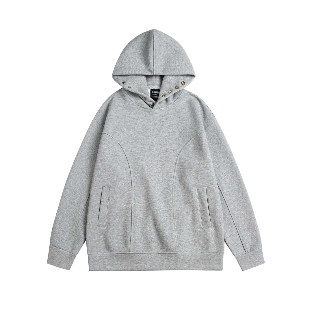 Unisex Oversize Kapuzenpullover mit Druckknopffunnel und Teilungsnähten Drune