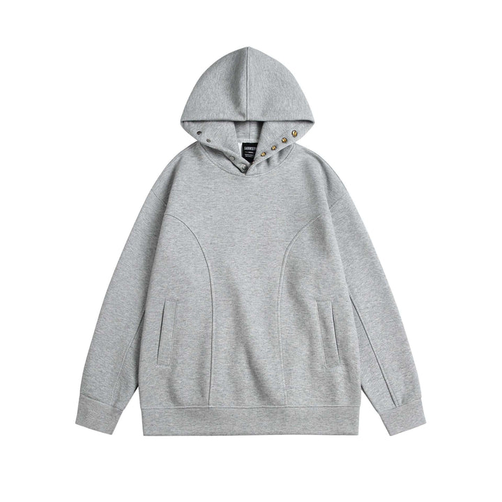Unisex Oversize Kapuzenpullover mit Druckknopffunnel und Teilungsnähten Drune
