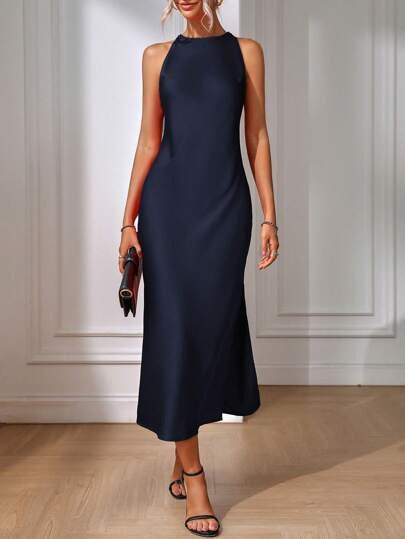 Damen Elegantes Maxikleid mit schmalem Träger und körpernahem Schnitt Drune