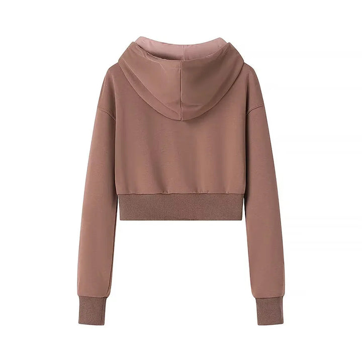 Damen nan cropped Kapuzenjacke mit durchgehendem Reißverschluss wattierter Kapuze und Kängurutaschen Drune