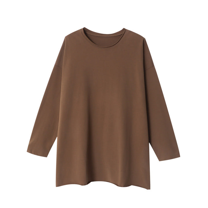 Damen lässiges Langarmshirt mit geradem Schnitt und feinem V-Ausschnitt Drune