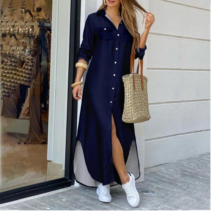Damen Hemdkleid mit elegantem Schlitz und praktischen Taschen Drune