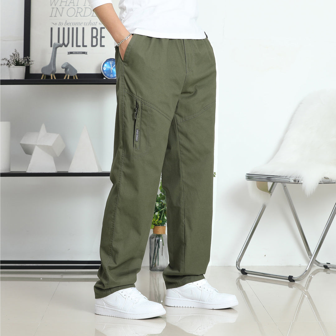 Herren Weite Utility-Cargohose mit elastischem Bund, seitlichen Reißverschlusstaschen und vorgeformten Knien Drune