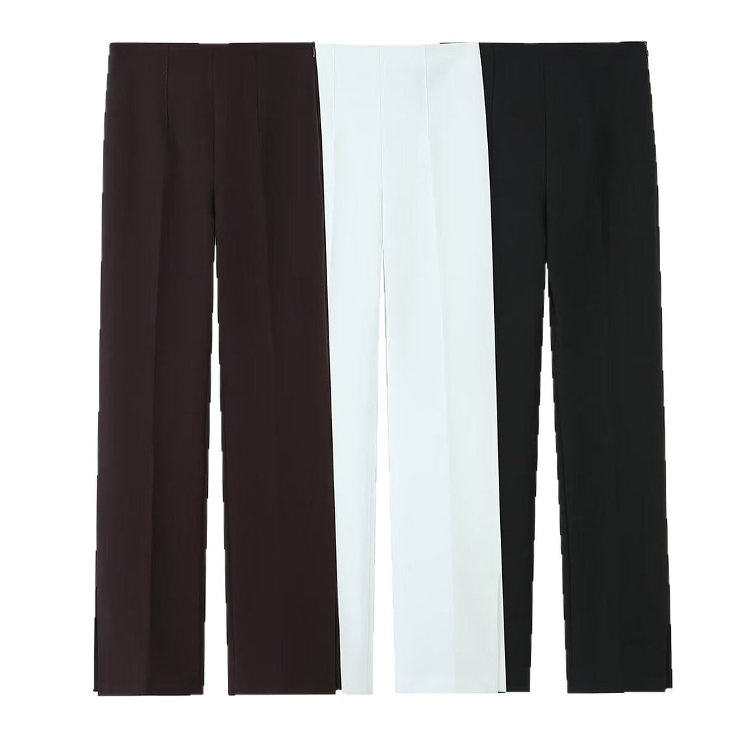 Damen Weite High‑Waist‑Hose mit Bundfalte und seitlichen Beinschlitzen Drune