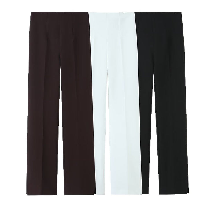 Damen Weite High‑Waist‑Hose mit Bundfalte und seitlichen Beinschlitzen Drune