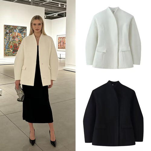 Damen Bouclé-Kurzjacke mit kastiger Silhouette, verdeckter Druckknopfleiste und Pattentaschen Drune