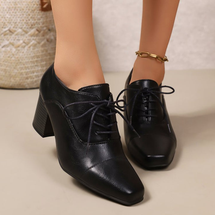 Damen Elegante Schnürpumps mit quadratischer Spitze und mittelhohem Blockabsatz Drune