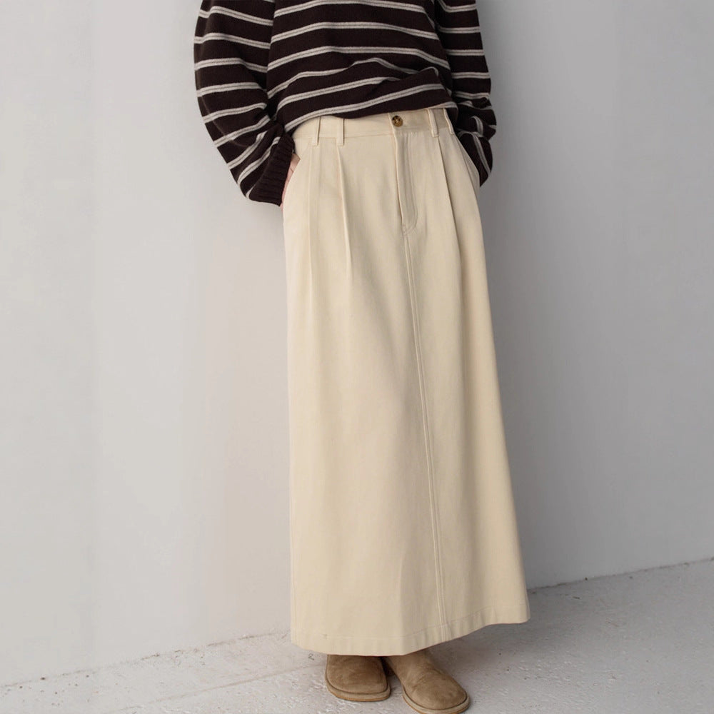 Damen eleganter und hoch taillierter Maxirock mit Falten Drune