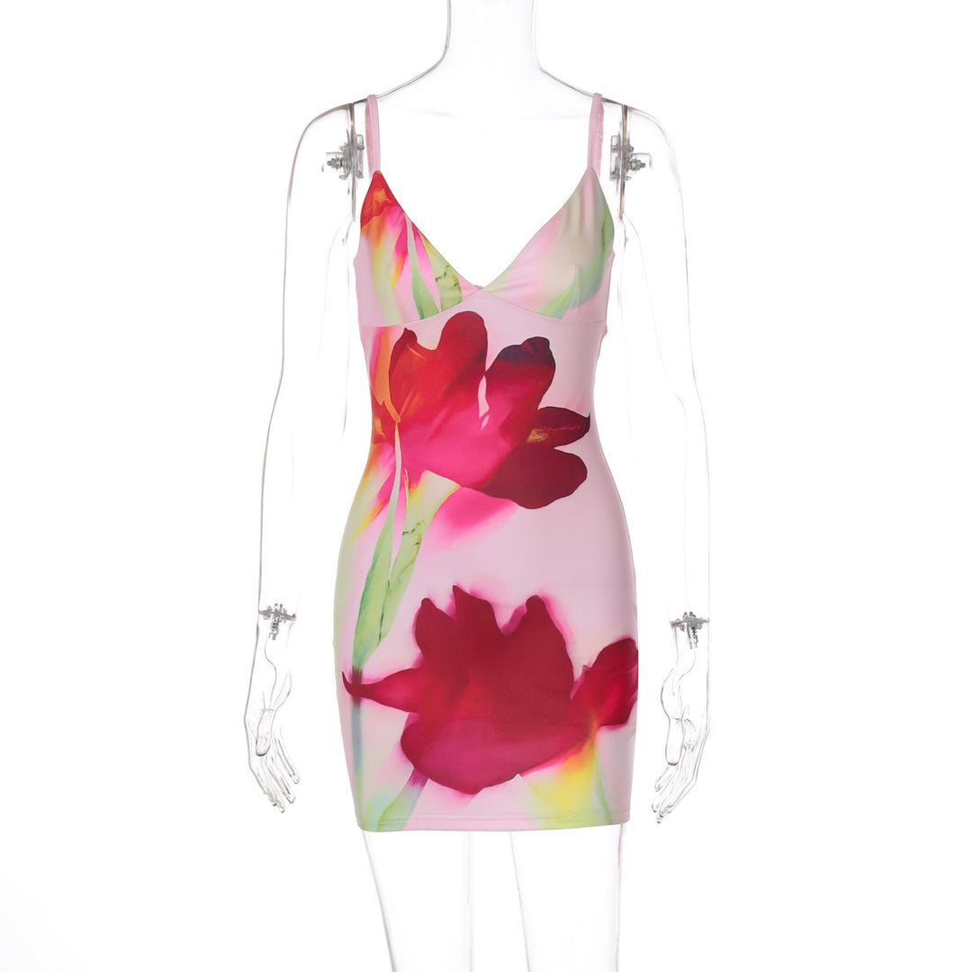 Damen Figurbetontes Minikleid mit Blumenprint und tiefem V-Ausschnitt Drune