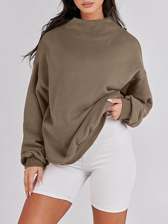 Damen Oversized Sweatshirt mit Stehkragen und geripptem Saum Drune