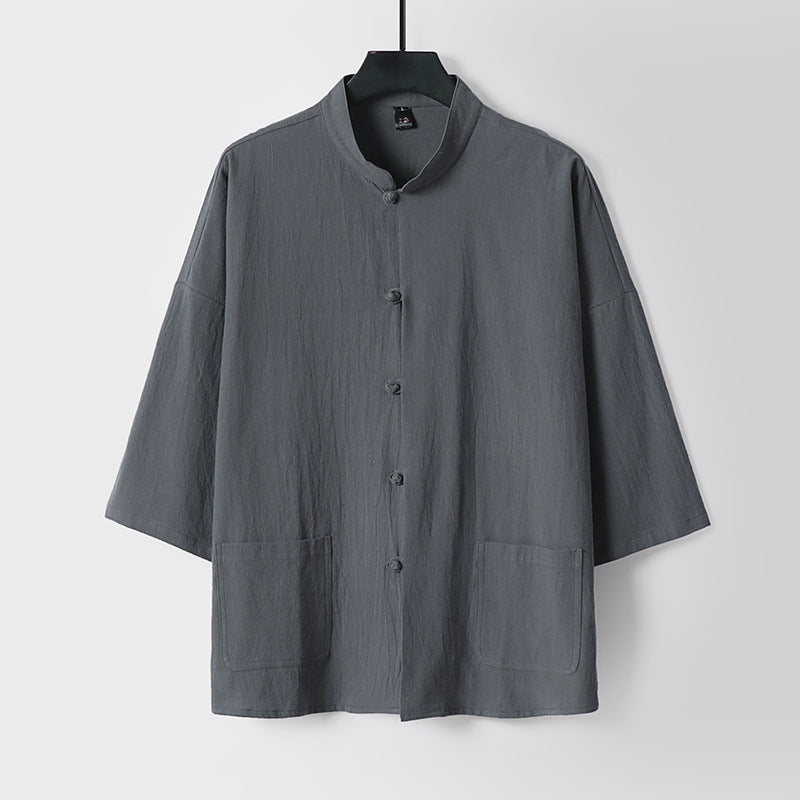 Unisex Locker geschnittene Leinen-Baumwoll Jacke mit Stehkragen Drune