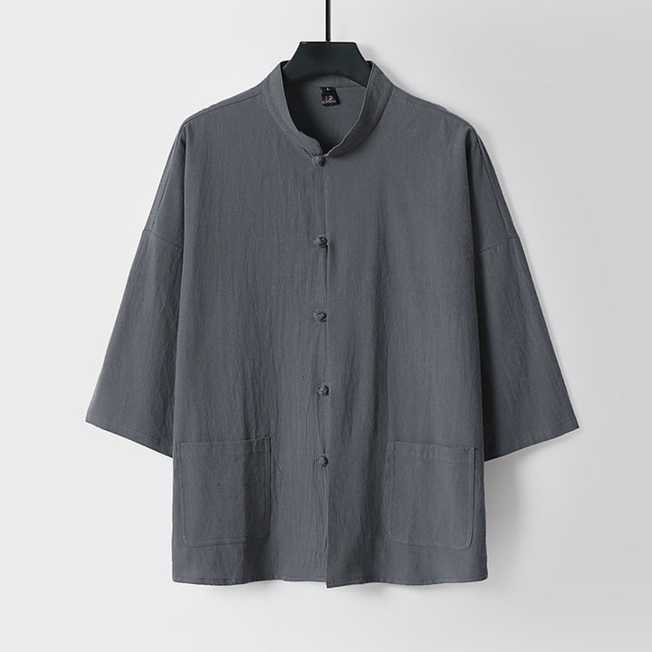Unisex Locker geschnittene Leinen-Baumwoll Jacke mit Stehkragen Drune