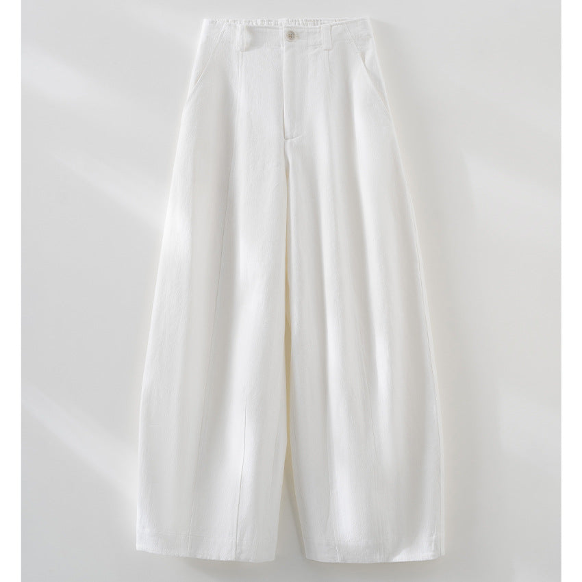 Damen Hochtaillierte weite Culotte-Hose aus Leinen‑Mix mit Bügelfalte und Eingrifftaschen Drune