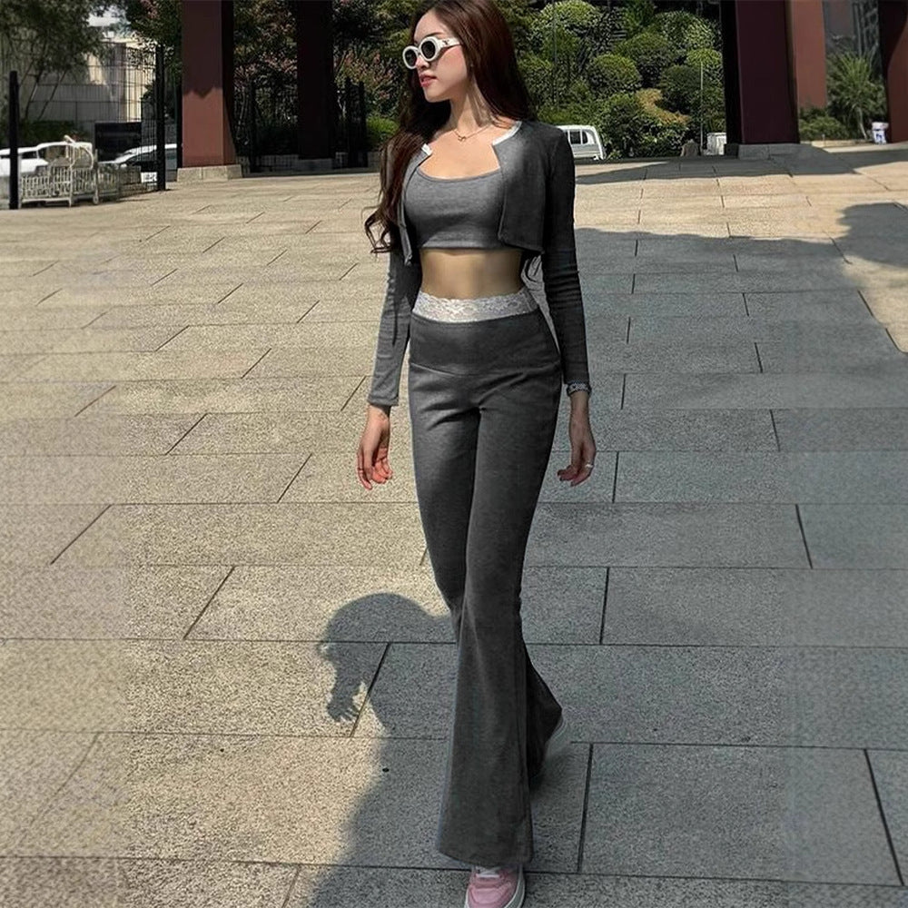 Damen elegantes zwei-teiliges Set mit Spitzenakzenten Drune