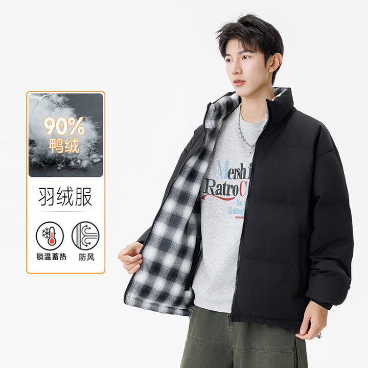 Unisex Wattierte Übergangsjacke mit kariertem Innenfutter und Stehkragen Drune