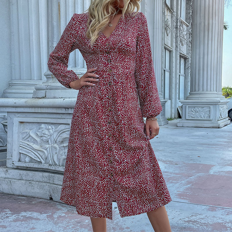 Damen Elegantes Knielanges Kleid mit Knopfverschluss Drune