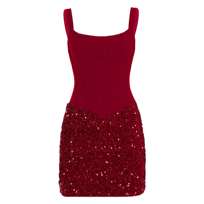 Damen figurbetontes Neckholder-Kleid aus hochwertigem Lackmaterial Drune