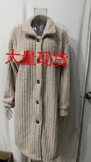Damen nan langer Teddy-Mantel mit Schalkragen und aufgesetzten Brusttaschen Drune
