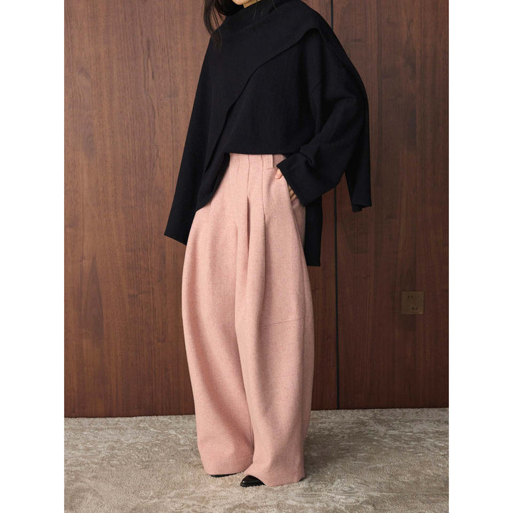 Damen Hochtaillierte Wollmix-Hose mit weitem Bein und Bundfalte Drune