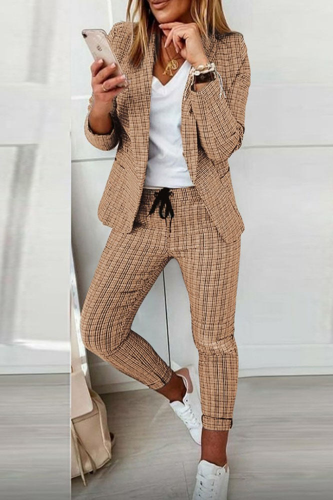 Drune | Karo Blazer Mantel & Kordelzughose Satz