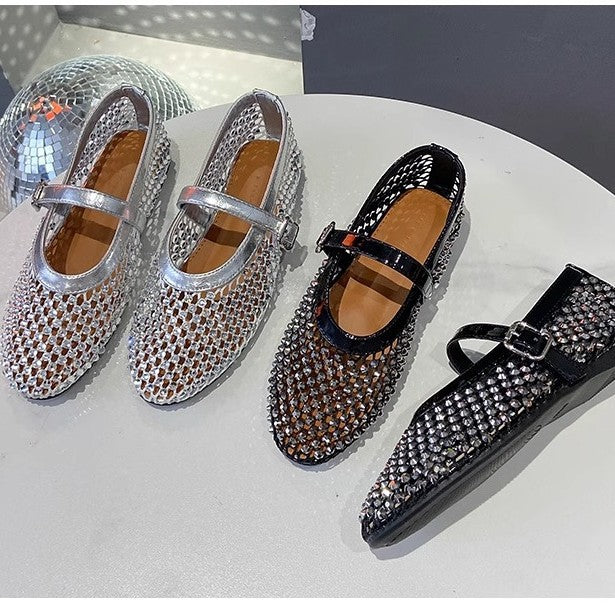 Damen elegante Ballerina mit funkelnder Strassverzierung Drune