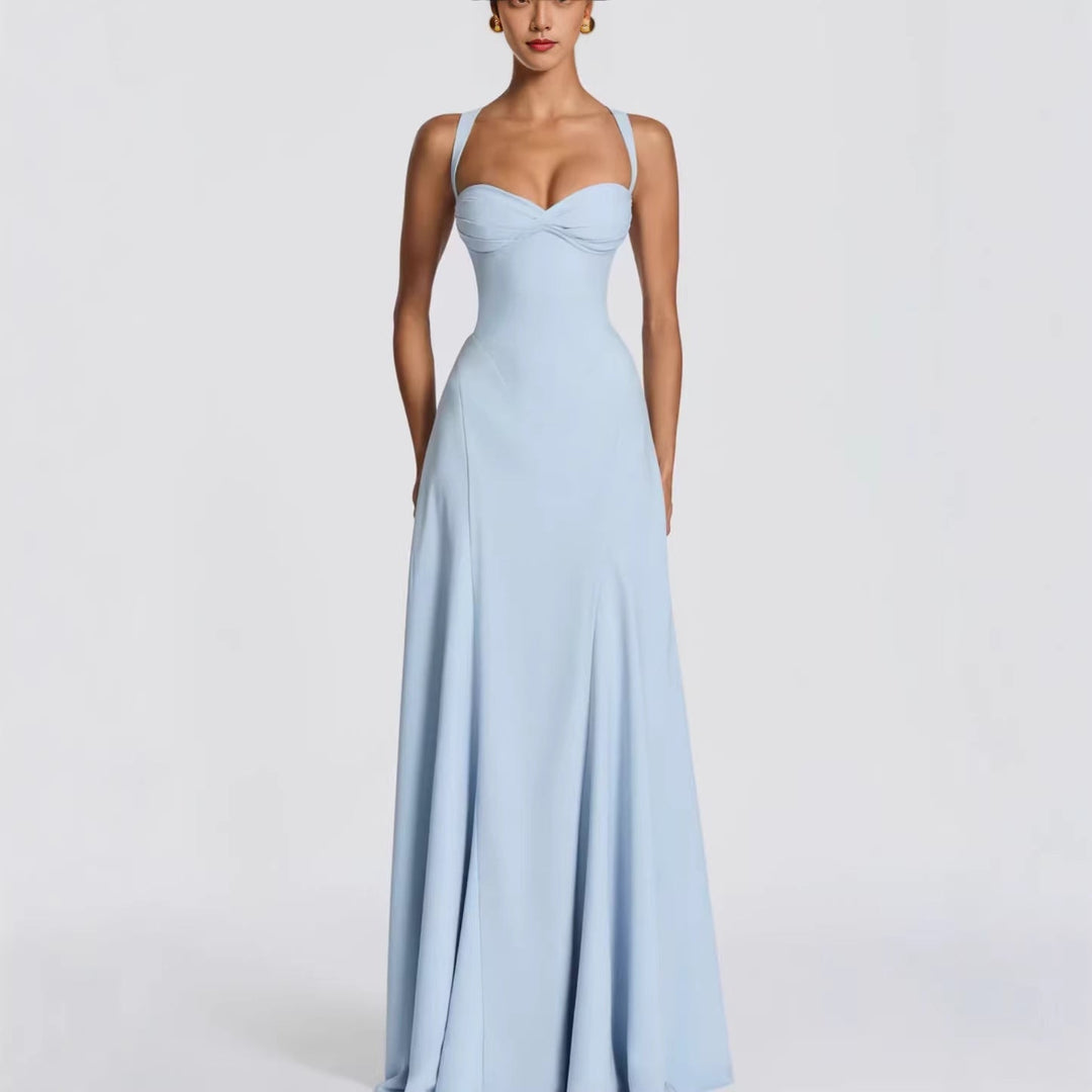 Damen Elegantes Maxikleid mit herzförmigem Ausschnitt und fließendem Stoff Drune