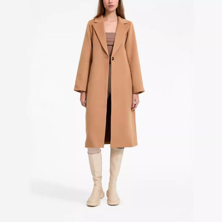 Damen Midilanger Einreihiger Wollmix-Mantel mit minimalistischem Schalkragen Drune